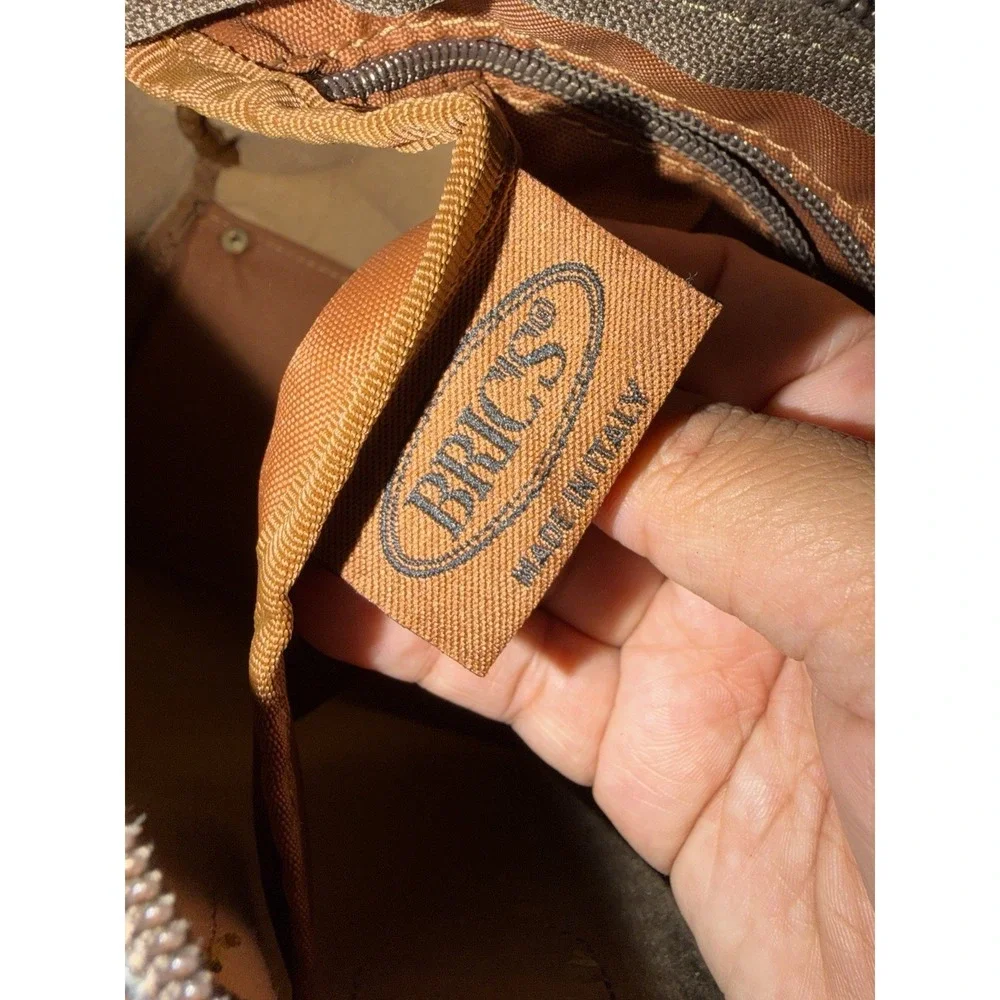 BRIC'S ITALY pebbled Resistant Life Cargo Duffle TRAVEL Bag‎ Cognac Trim 14x9x7